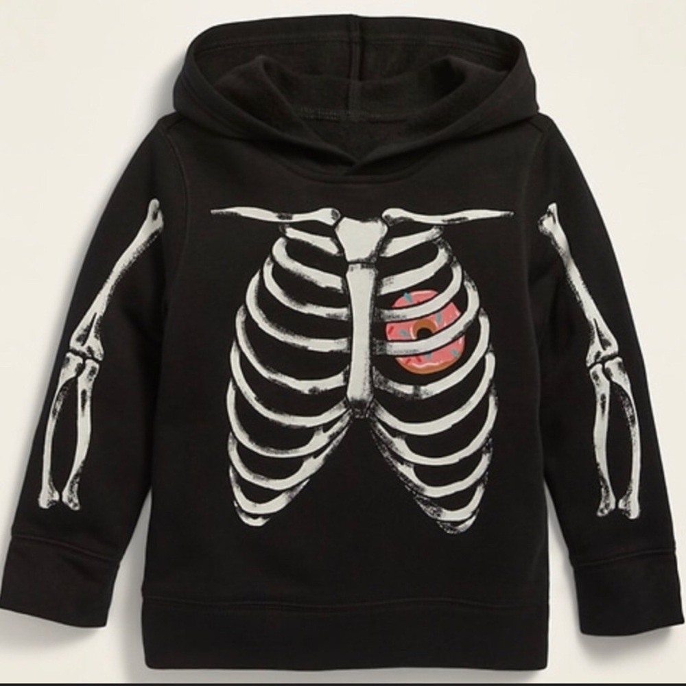 Old Navy Black Kids Hoodie with Skeleton and Colorful Heart